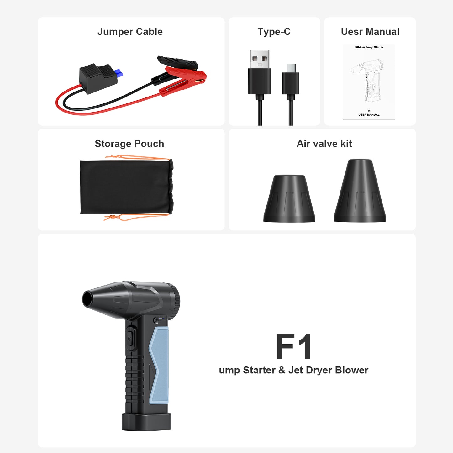 2-in-1 jump starter & jet Dryer Blower