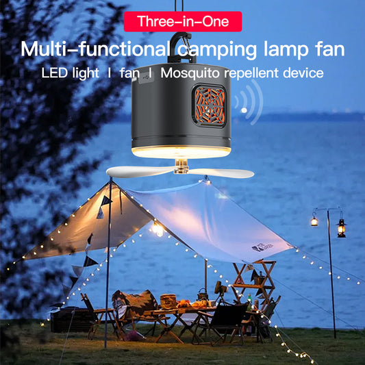 An all-in-one outdoor solution combining lighting, cooling, and ultrasonic mosquito protection.