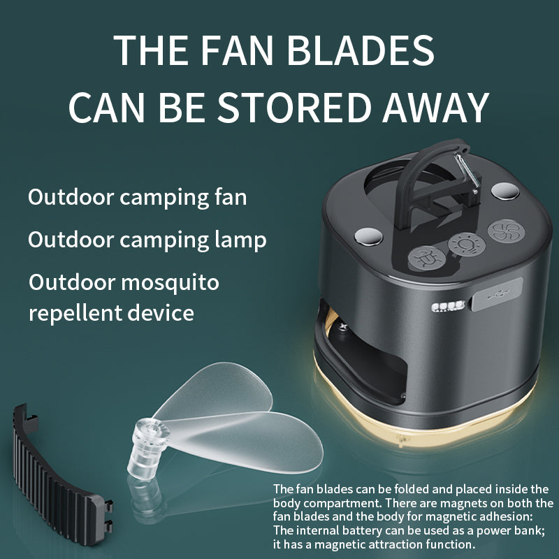 An all-in-one outdoor solution combining lighting, cooling, and ultrasonic mosquito protection.