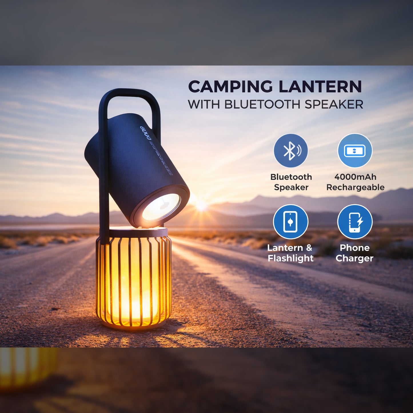 3-in-1 Camping Lantern with Bluetooth Speaker & Flame Light | Rechargeable Outdoor Lantern
