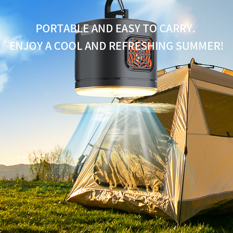 An all-in-one outdoor solution combining lighting, cooling, and ultrasonic mosquito protection.