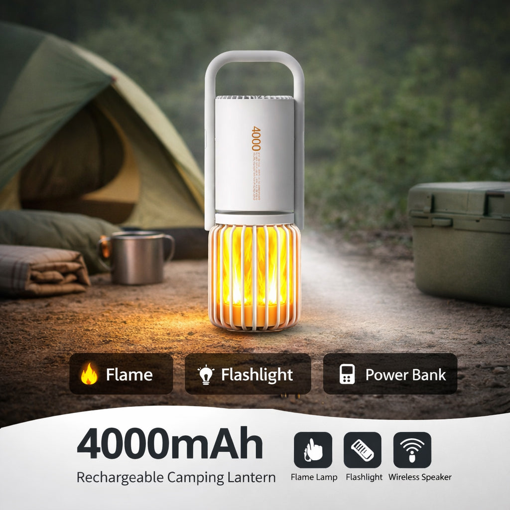 3-in-1 Camping Lantern with Bluetooth Speaker & Flame Light | Rechargeable Outdoor Lantern