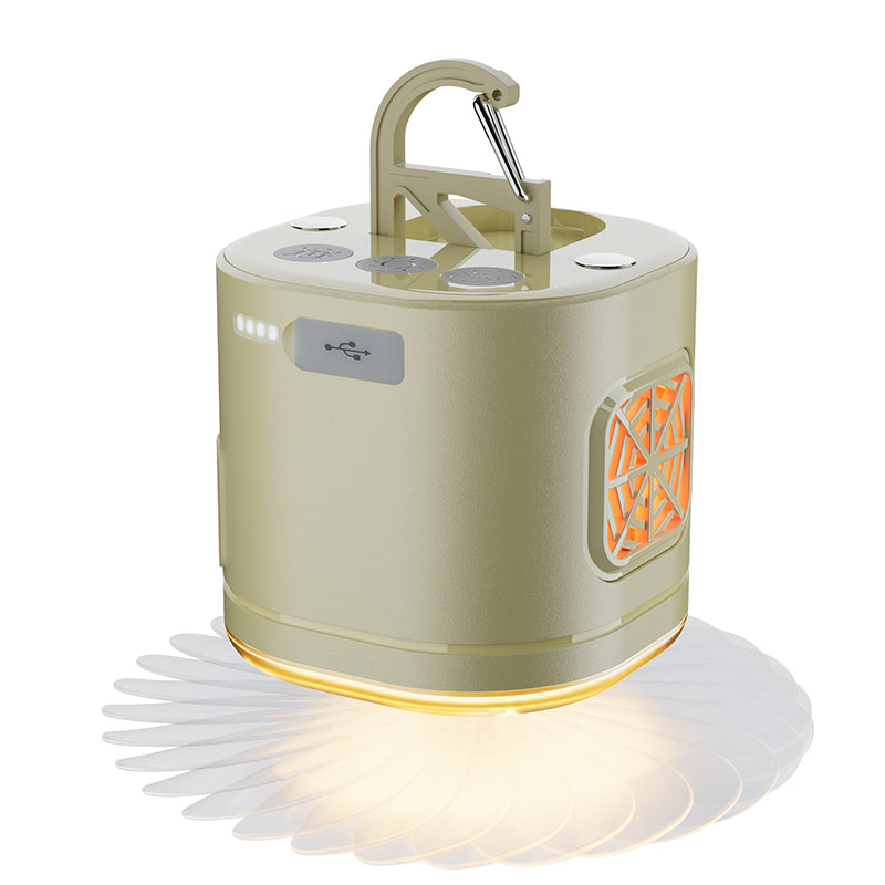 An all-in-one outdoor solution combining lighting, cooling, and ultrasonic mosquito protection.